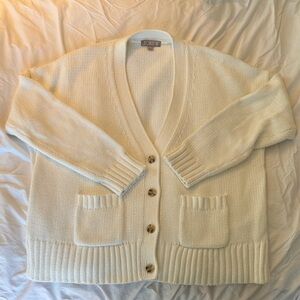 J. Crew Cream V-Neck Button-Front Knit Cardigan with Pockets 100% cotton
